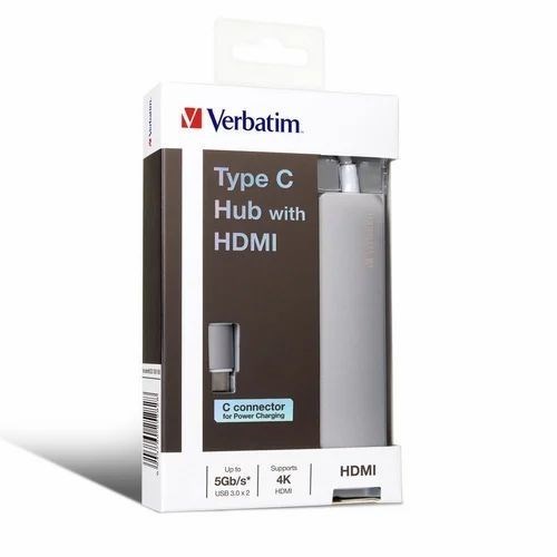 Verbatim 65282 Type C Hub With Hdmi, 2 X Usb3.0, Grey