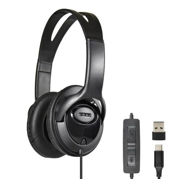 Shintaro Over-The-Ears Usb-C Headset With In-Line Microphone - Includes Usb-C To Usb-A Adaptor For Use With Laptops