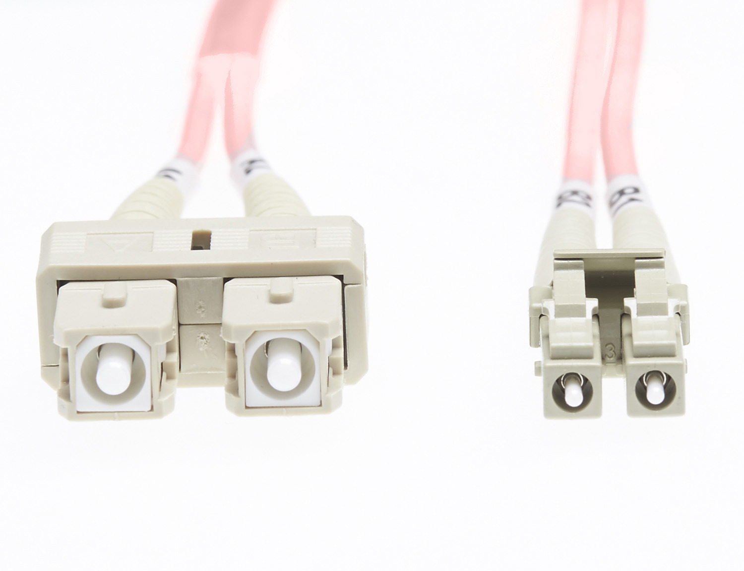 4Cabling 1.5M LC-SC Om4 Multimode Fibre Optic Cable: 2MM Oversleeving - Salmon Pink