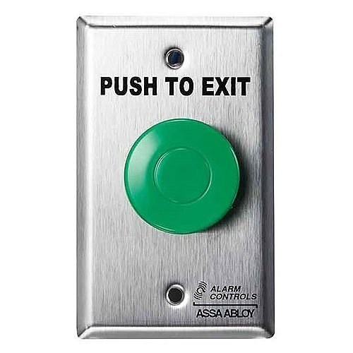Request to Exit Button with Pneumatic Timer, 1-1/2" Green Push Button, Single Gang, 430 Stainless Steel