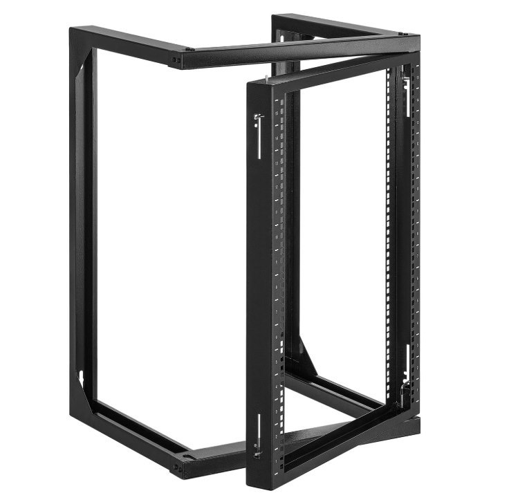 15U Open Frame Server Rack, Free Standing or Wall Mount Rack with 180 Degrees Gate Swing, Network Rack for 19" IT Equipment & A/V Devices