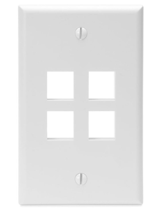 Wallplate, Single Gang, 4-Port White