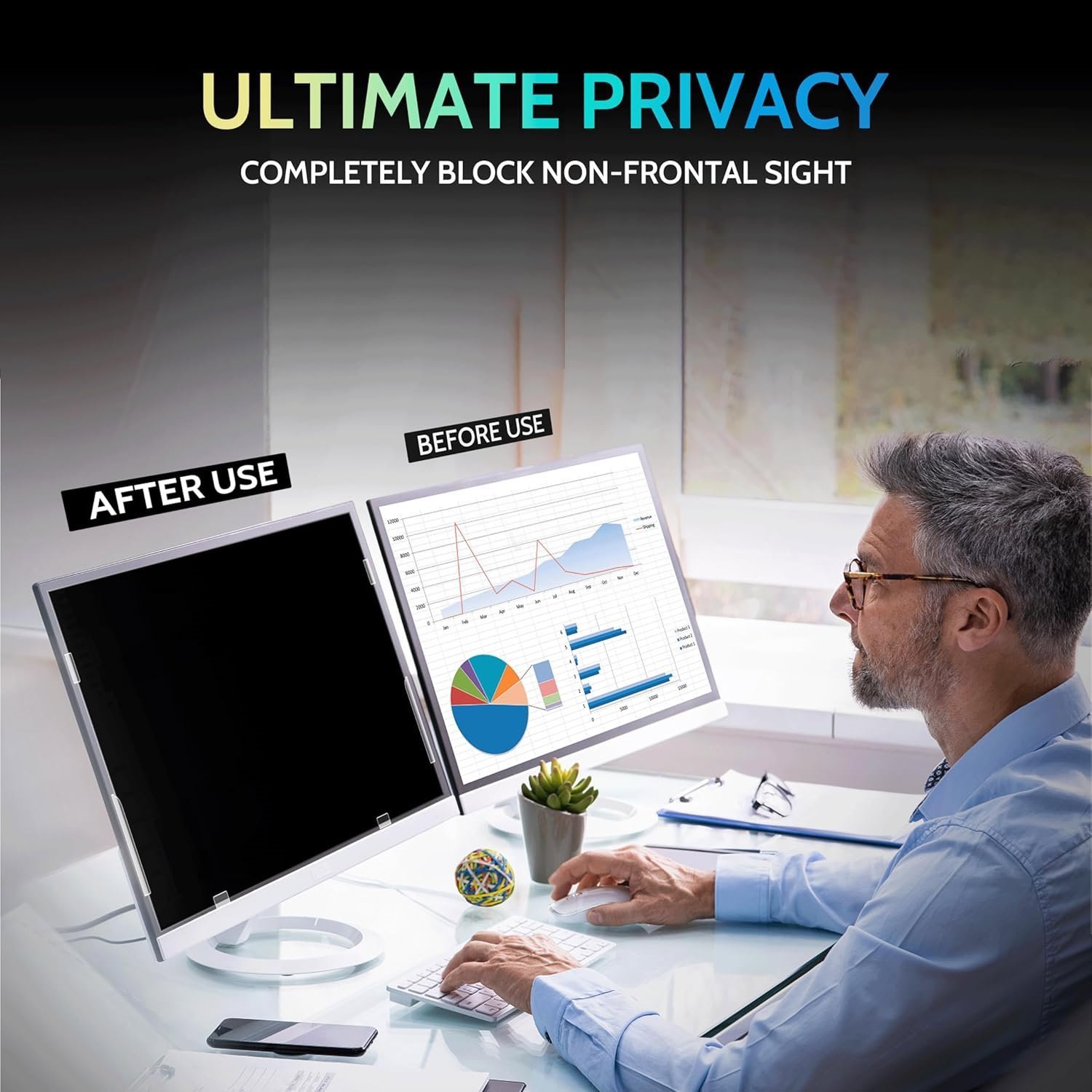 Computer Privacy Screen Filter for Monitor - Privacy Shield and Anti-Glare Protector
