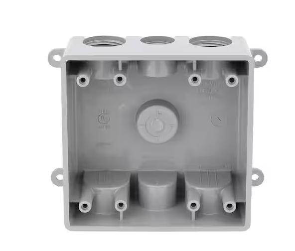 2-Gang Non-Metallic Weatherproof Outlet Box with (4) 3/4 in. and (3) 1/2 in. Holes, Gray
