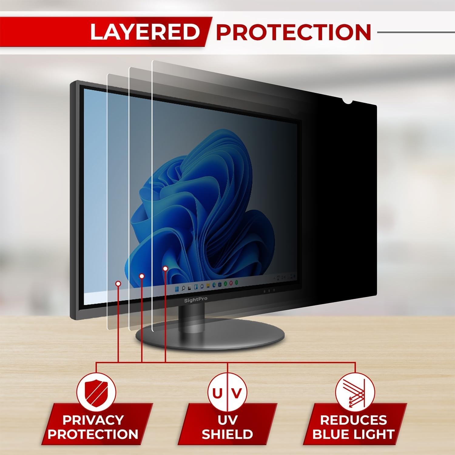 24 Inch 16:9 Computer Privacy Screen Filter for Monitor - Privacy Shield and Anti-Glare Protector