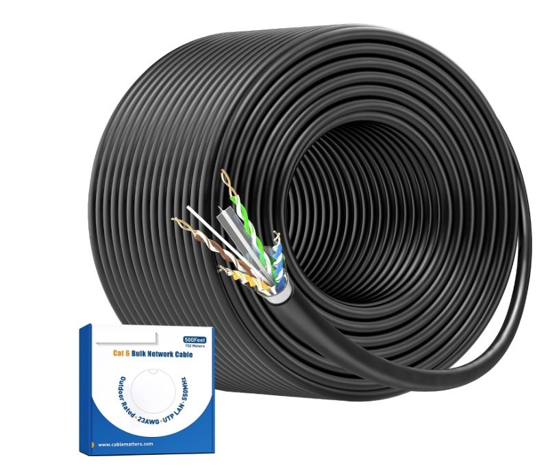 10Gbps 23AWG Outdoor Cat6 Ethernet Cable, 500ft, Black
