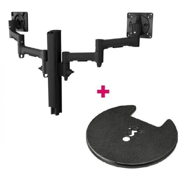 Atdec Awms-2-4640 Dual 18.11" Monitor Arms On 15.75" Post And Grommet Clamp Desk Fixing, Black