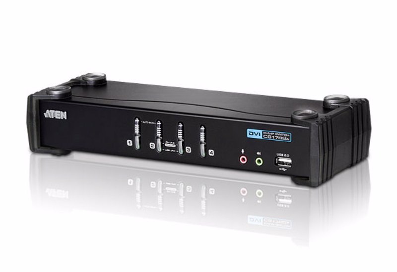 Aten Desktop KVMP Switch 4 Port Single Display Dvi W/ Audio, 4X Custom KVM Cables Included, 2X Usb Port, Selection Via Front Panel
