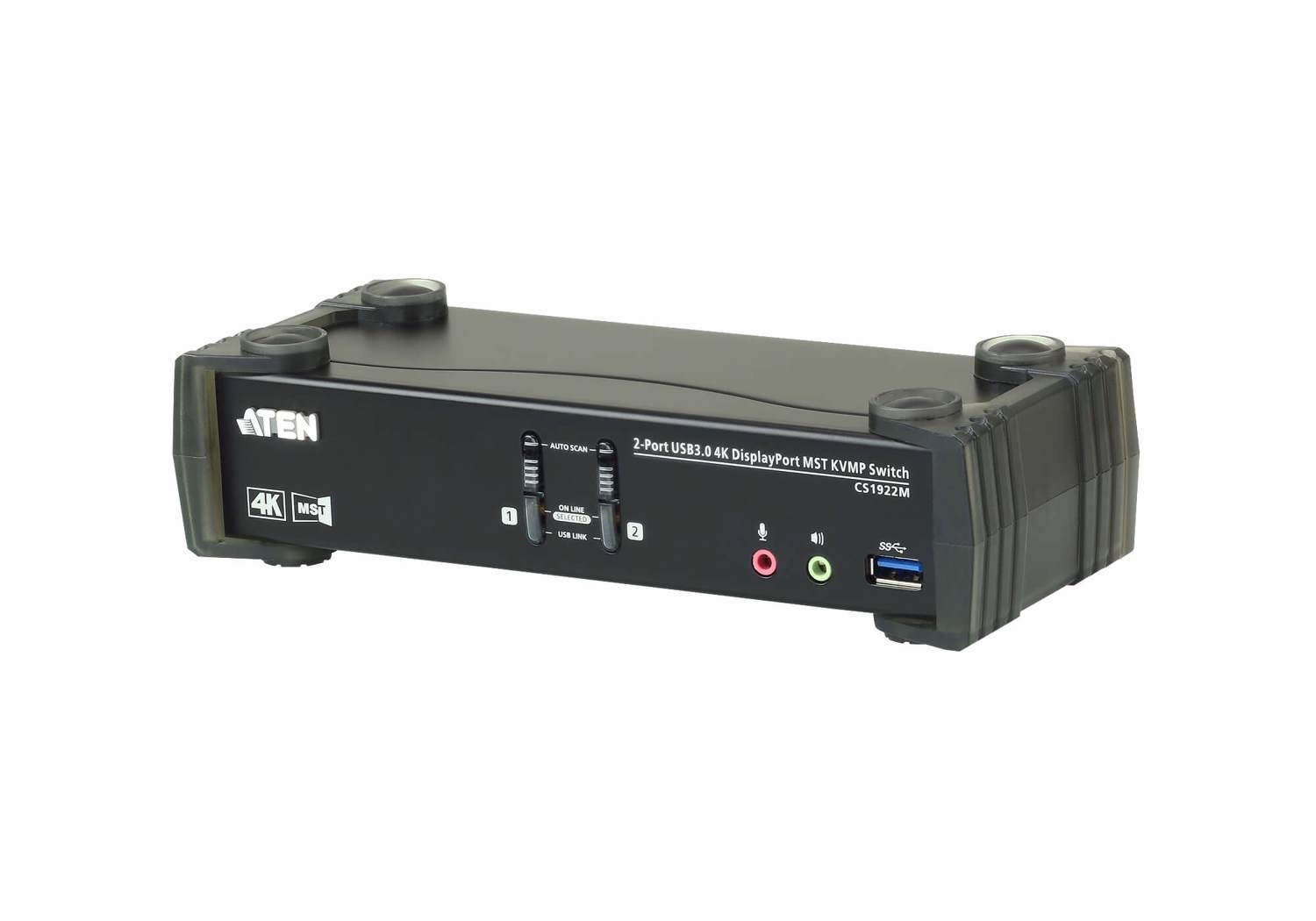 Aten Desktop KVMP Switch 2 Port Single To Dual Display 4K DisplayPort MST W/ Audio, Cables Included, 2X Usb Port, Selection Via Front Panel