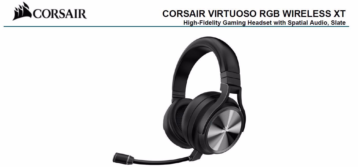 Corsair Virtuoso RGB Wilress XT Black 7.1 Audio. High Fidelity Ultra Comfort, Broadcast Grade Microphone, Slipstream Wireless Usb. Headset, Nda Aug 26