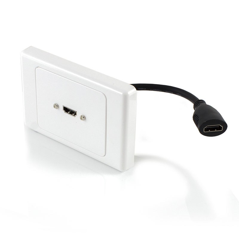 Alogic 1 X Hdmi Horizontal Clipsal 2000 White Wall Plate With Panel Mount Cables