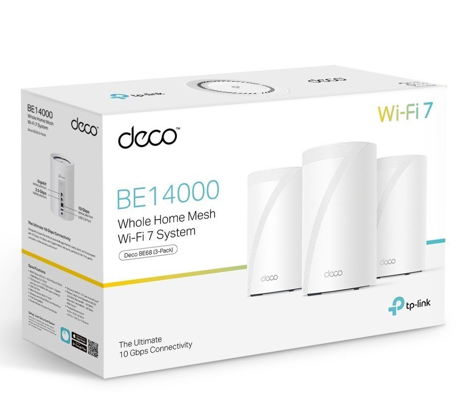 TP-Link Deco Be68 Be14000 Tri-Band Whole Home Mesh Wi-Fi 7 System (3-Pack)