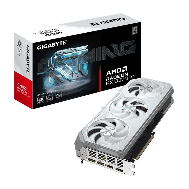 Gigabyte Radeon RX 9070 XT Gaming Oc Ice 16G, GDDR6, 3060MHz Boost, 2520MHz, 4096 Cores, PCIe 5.0, 288MM, 850W, 2X DP 2.1A, 2X Hdmi 2.1B
