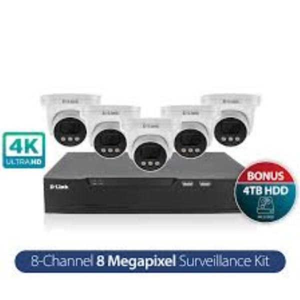 D-Link Dcs-F4808e Vigilance 8-Megapixel Outdoor 5 X 8MP Turret Camera With 8CH NVR, 4TB HDD Included, Box Opened