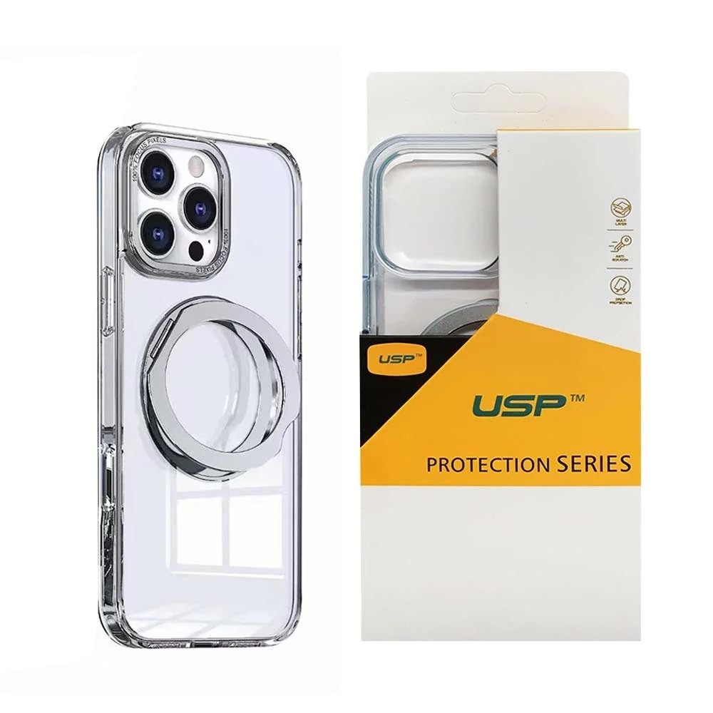 Usp Apple iPhone 17 Pro (6.3') Clear Case With MagSafe - 360° Rotatable Ring-Stand,Scratch Resistant,Shockproof,3 Years Warranty