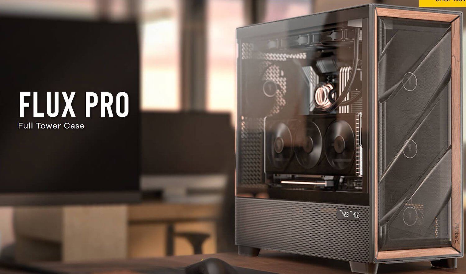 Antec Flux Pro, E-Atx, Premium Walnut, Iunity Temperature Disp. Cpu And Gpu Led Display, 6X High Performance Fans, Argb PWN CTRL, Psu Shift, Case