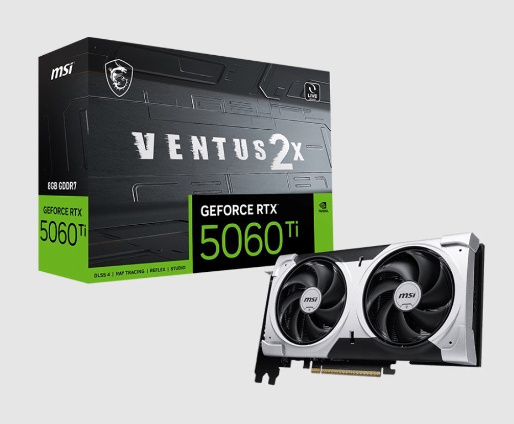 Msi nVidia GeForce RTX™ 5060 Ti 8G Ventus 2X Plus, Pci Express® Gen 5 X16 (Uses X8), Boost: 2572 MHz, Cuda 4608 Units, 8GB GDDR7, Hdmi™ X 1
