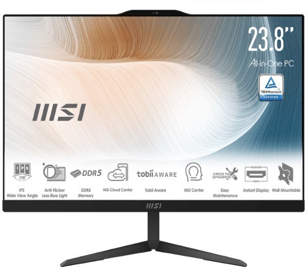 Msi Modern Am242p 1M-1832Au Aio Black, 23.8' Non-Touch, Core 7 150U/D5 16GB (2x8G)/1TB SSD/WiFi6/Webcam/Height Adjustable/Wired KBM/Win11Pro/3Y Onsite