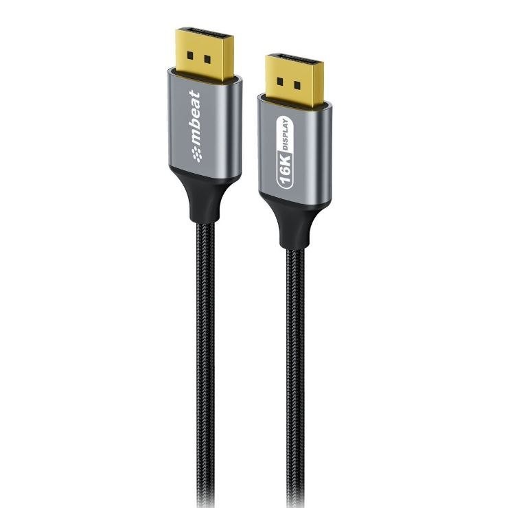 Mbeat® Tough Link 1.8M 16K DP To DP Cable - Space Grey 40Gbps 180CM × 2.2CM × 1.10CM