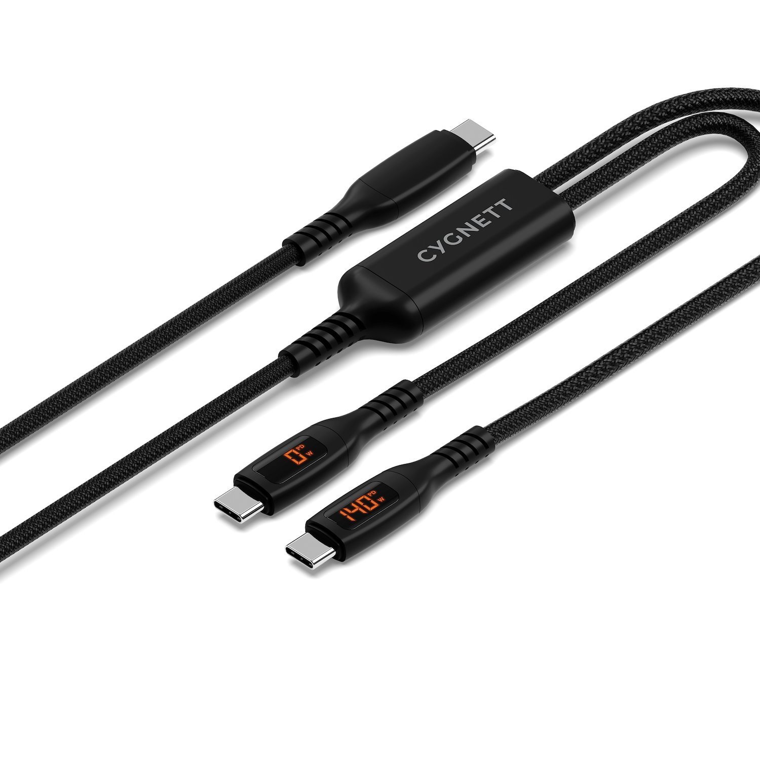 Cygnett Unite Intelli Usb-C To Dual Usb-C Split Led Cable 1.5M - Black(CY5504PCCCC), 140W, 480Mbps Transfer, Fast Charge, 2 Years Warranty