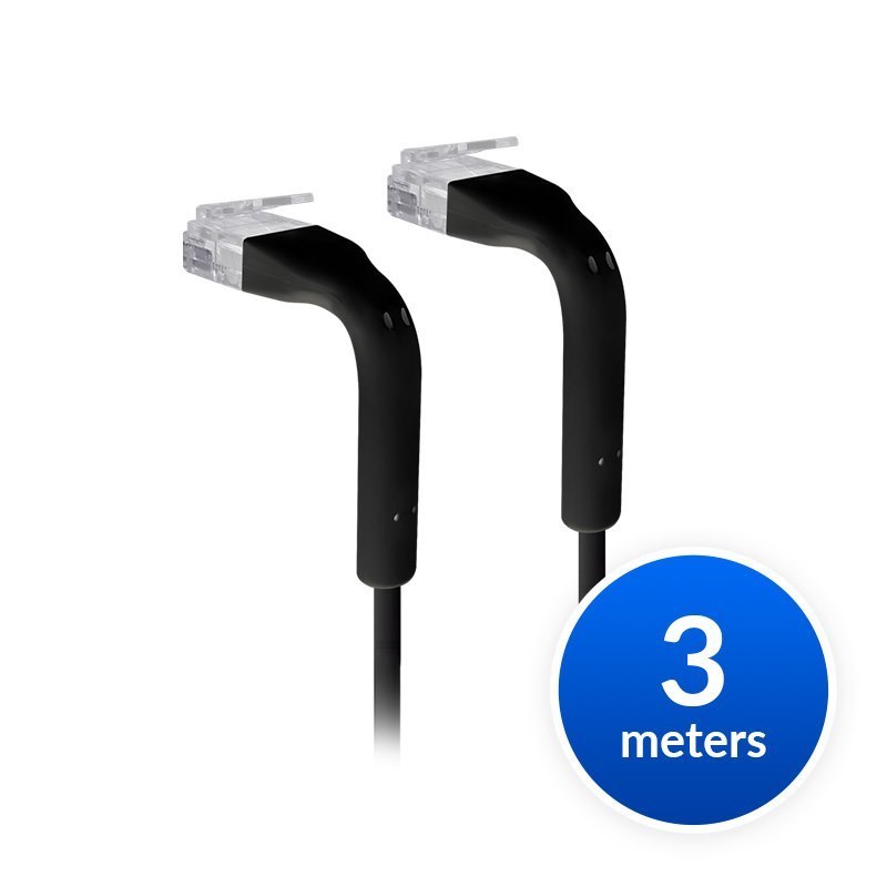 Ubiquiti UniFi Patch Cable Single Unit, 3M, Black, End Bendable To 90 Degree, RJ45 Ethernet Cable, Cat6, Ultra-Thin 3MM Diameter