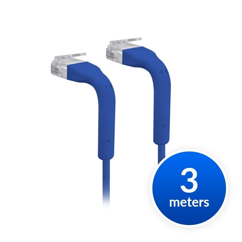 Ubiquiti UniFi Patch Cable Single Unit, 3M, Blue, End Bendable To 90 Degree, RJ45 Ethernet Cable, Cat6, Ultra-Thin 3MM Diameter