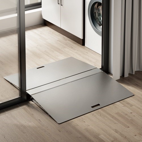 Brateck Two-Sided Aluminum Wheelchair Threshold Ramp, Silver Color, 1114X920X60MM, Weight Capacity 300KG (LS)