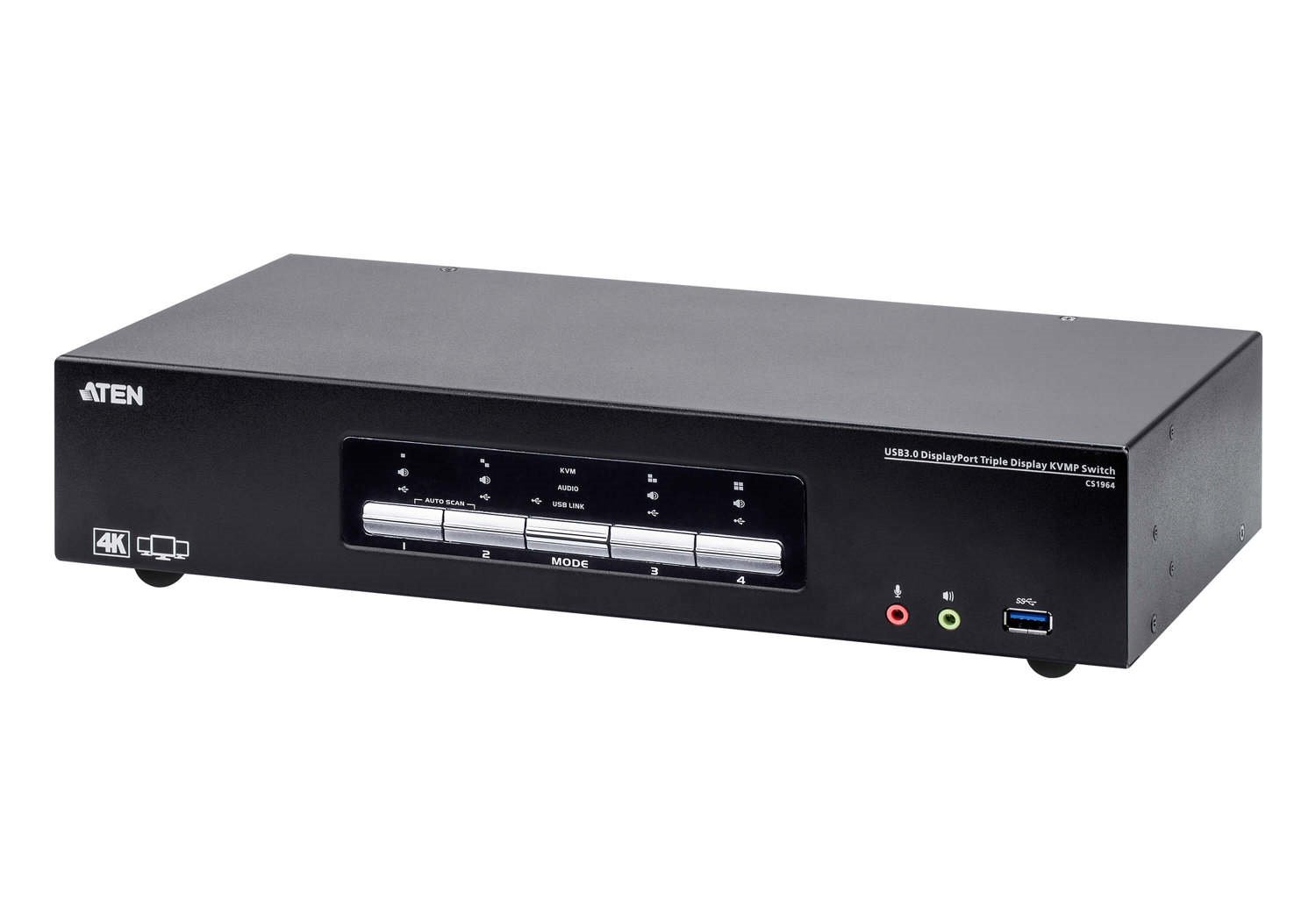 Aten Desktop KVMP Switch 4 Port Triple Display 4K DisplayPort W/ Audio, Cables Included, 2X Usb Port, Selection Via Front Panel
