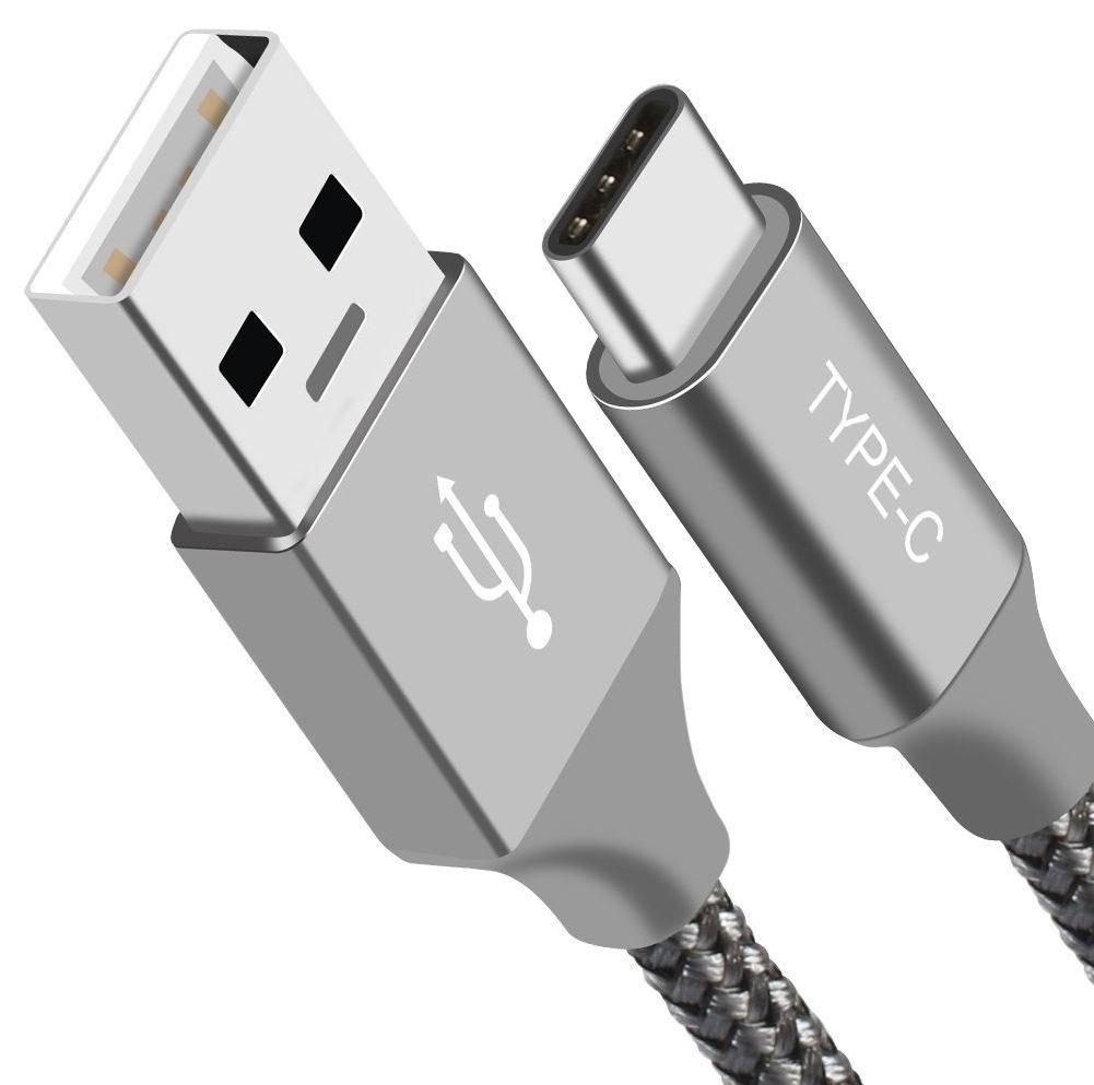 Astrotek 1M Usb-C Type-C Data SYNC Charger Cable Silver Strong Braided Heavy Duty Fast Charging For Samsung Galaxy Note S8 Plus LG Google Macbook