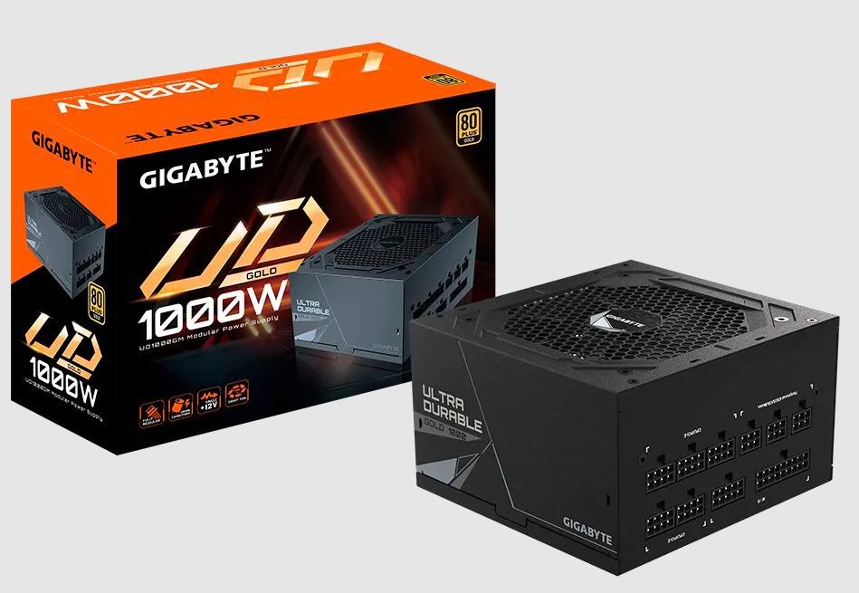 Gigabyte Ud1000gm 1000W Atx Psu Power Supply 80+ Gold >90% 120MM Fan Black Flat Cables Single +12V Rail Japanese >100K HRS