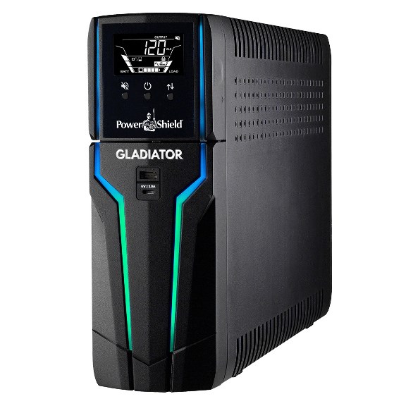 Powershield *Blitz* PowerShield Gladiator 1500Va 900W Gaming Ups, Real Time Cpu Temp, Speed, Load, 2 X Usb Charging Ports, Replaceable Battery, Pure Sinewave, RGB