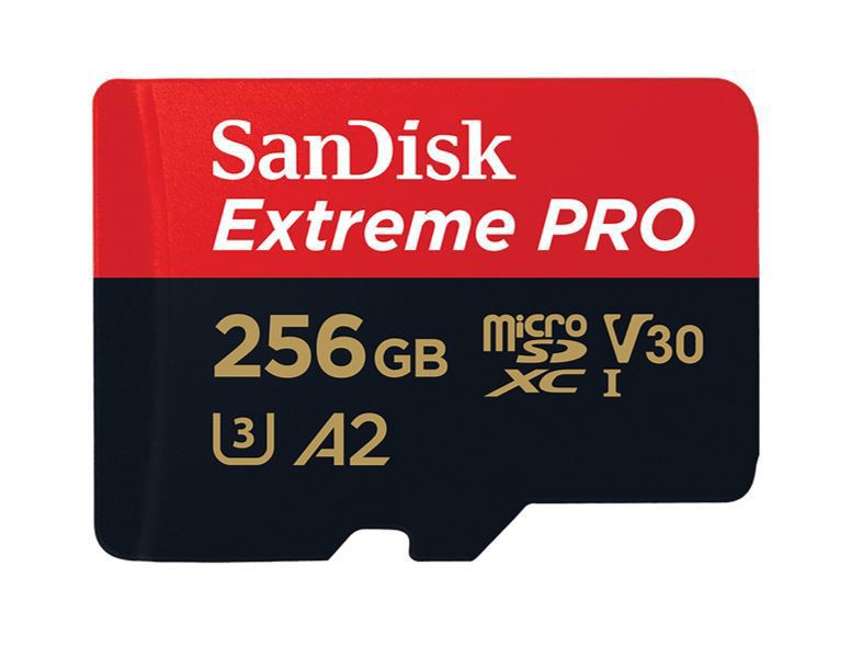 SanDisk Extreme Pro microSDXC, SQXCD 256GB, V30, U3, C10, A2, Uhs-I, 200MB/s R, 140MB/s W, 4X6, SD Adaptor, Lifetime Limited