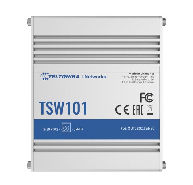 Teltonika TSW101 - Automotive Unmanaged PoE+ Switch, 112W, 4X PoE Ports,