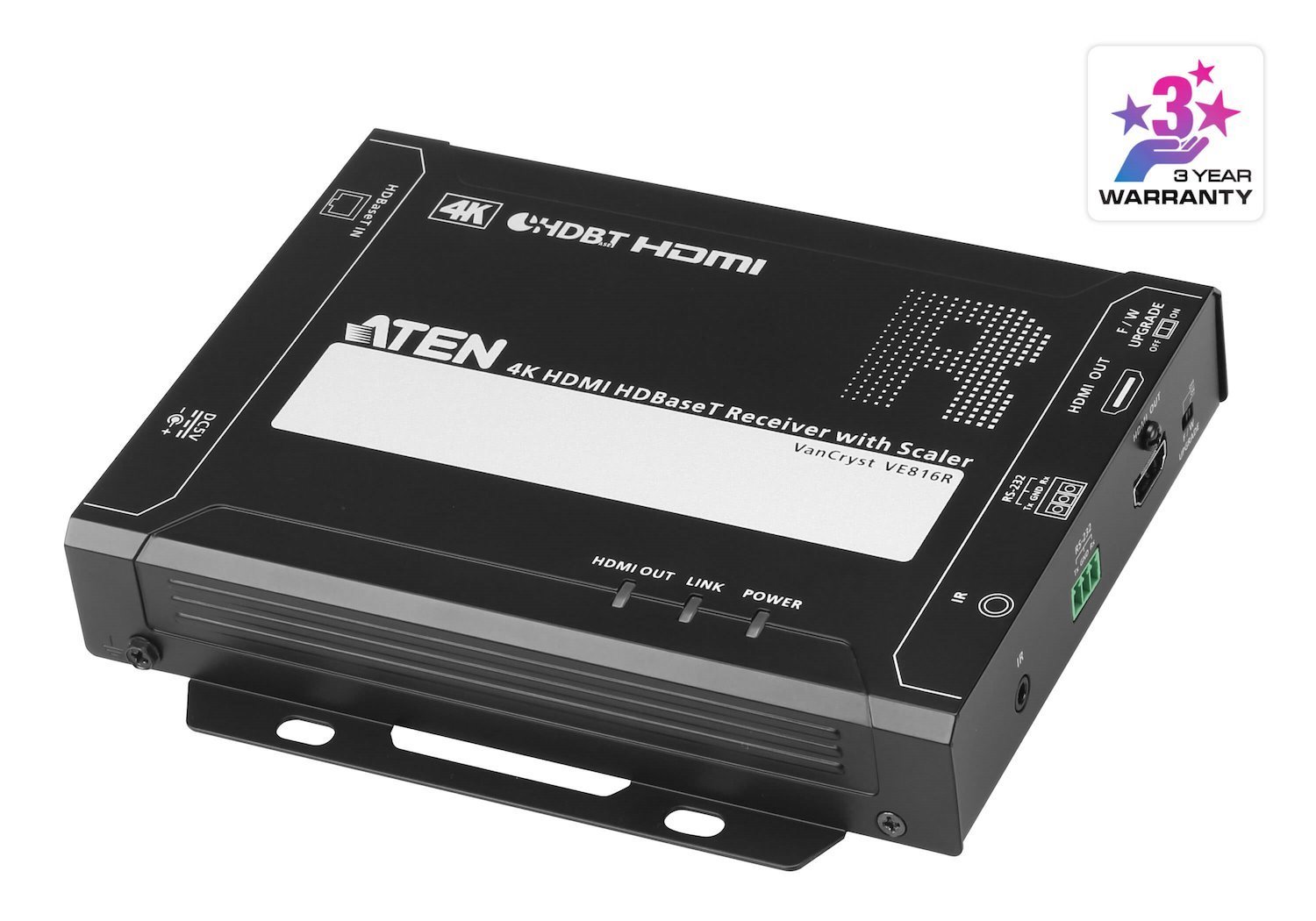 Aten Hdmi HDBaseT Receiver With Scaler, Supports Up To 4K @ 100M, 1080P @ 150M Over Long Reach Mode, Bi-Directional Ir And RS232