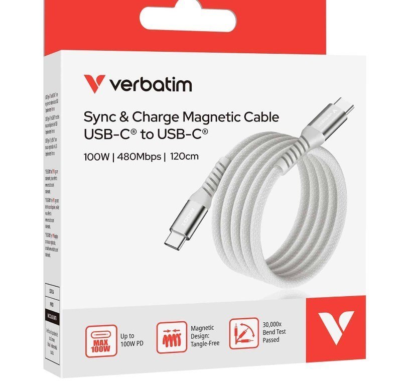 Verbatim SYNC & Charge Usb C To Usb C 100W Magnetic 120 CM - Grey