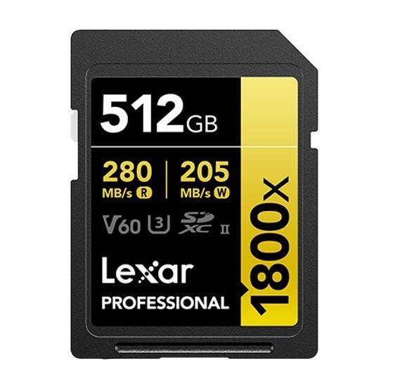 Lexar Professional 1800X 512G SDXC™ Uhs-Ii Card Gold Series 512GB—C10, Uhs-Ii(U3), V60, 1800X, Up To 280MB/s Read, 205MB/s Write