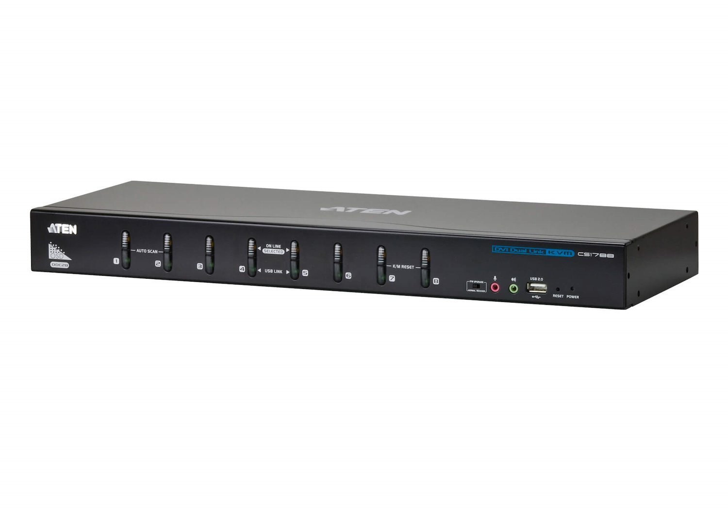 Aten 8 Port Usb Dvi Dual Link KVM Switch, Video DynaSync, 2.1 Audio, Multi-Display Support BY Stacking Up To Four CS1788 Units, Mouse And Keyboard Emu