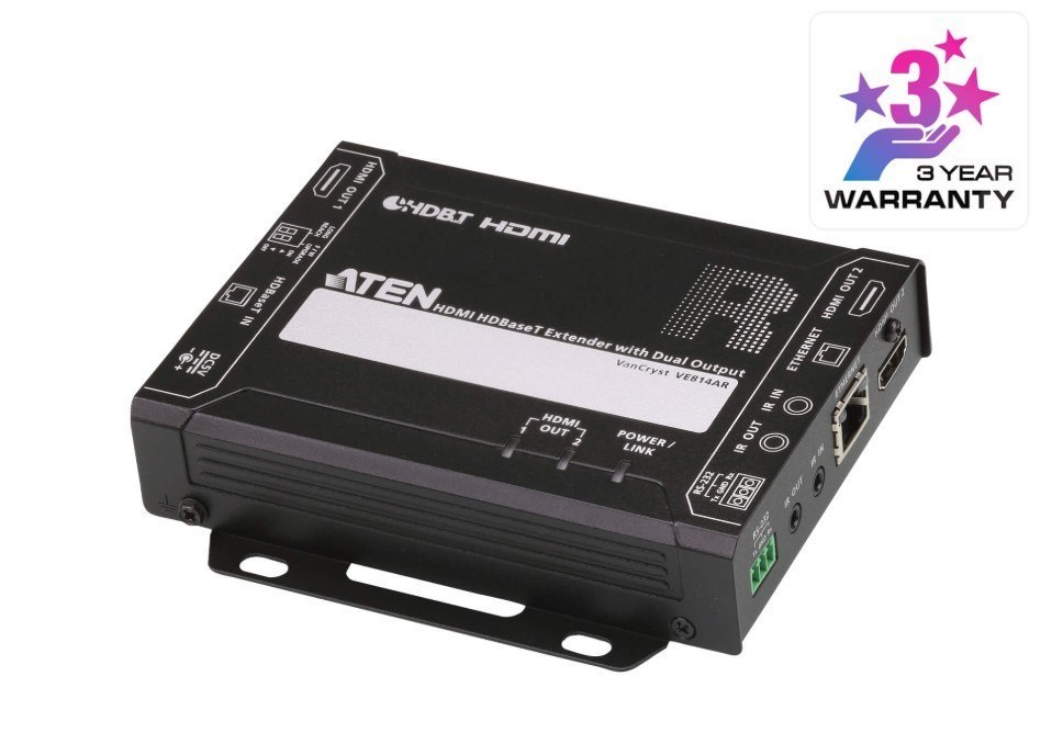 Aten Hdmi HDBaseT Receiver With Dual 4K Output, One Local Hdmi Output, Supports Up To 4K@70m (Cat 5E/6) And 100M (Cat 6A), Extends RS232 And Ir