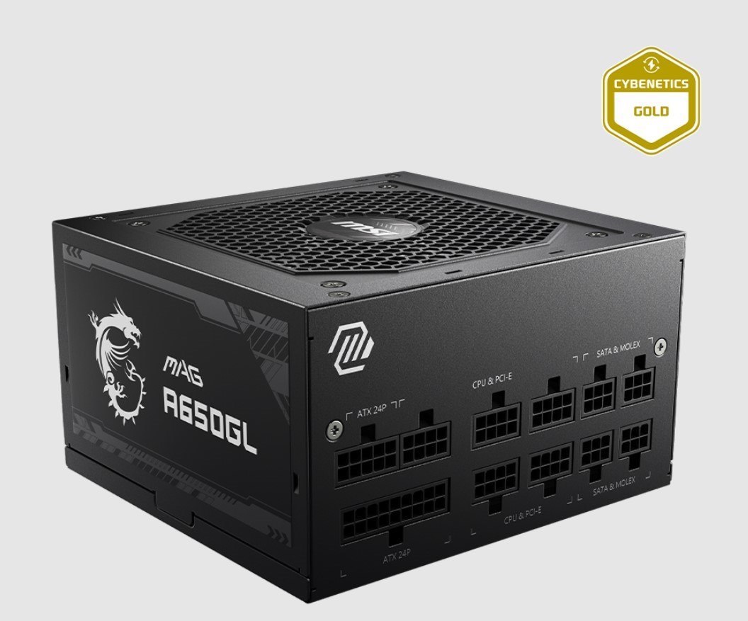 Msi Mag A650gl 650W Power Supply, 80 Plus Gold, Up To 90% Efficiency, Active PFC, Ocp / Ovp / Opp / Otp / SCP / Uvp