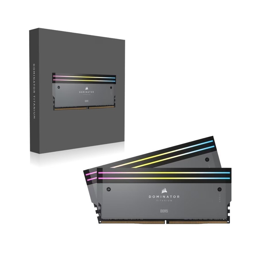 Corsair Dominator® Titanium RGB 64GB (2x32GB) DDR5 Dram 6000MT/s CL30 Amd Expo & Intel XMP Memory Kit — Grey
