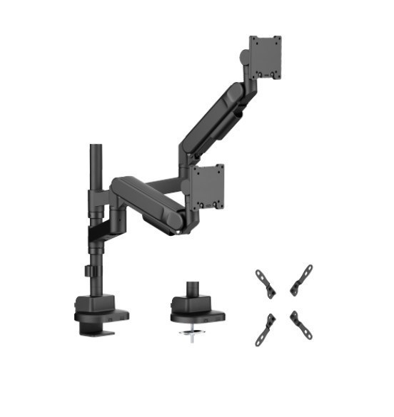 Brateck LDT92-C024P-B Future-Proof Heavy-Duty Pole-Mounted Gas Spring Dual Monitor Arm, Fit Screen Size:	24'-57', Weight Capacity:2~27Kg (LS)