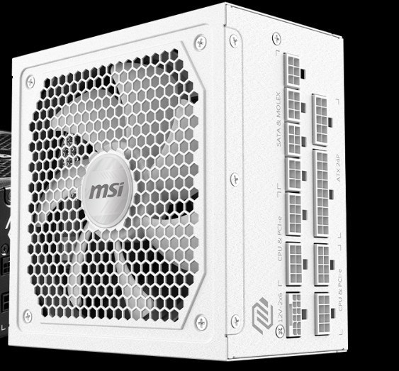 Msi Mag A1000gl Pcie5 Atx Power Supply Unit, 80 Plus Gold, Fully Modular Flat Cables, 0 RPM Mode, Active PFC Design White