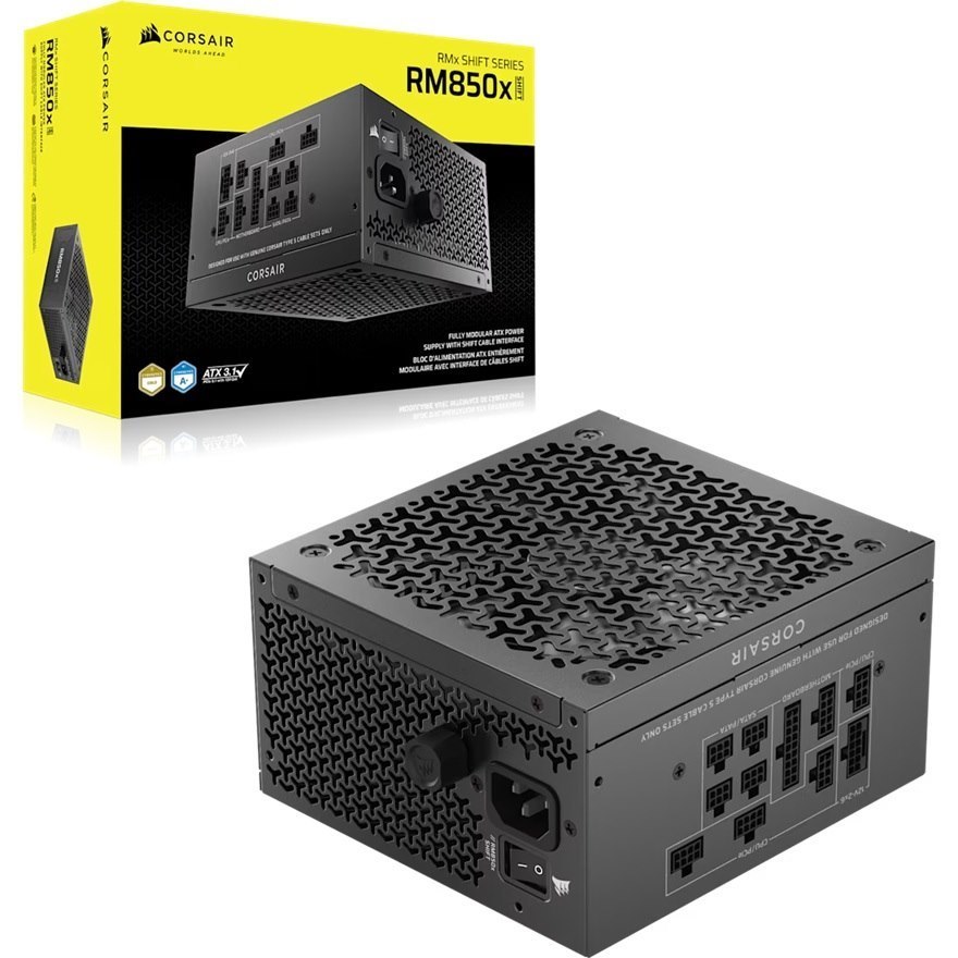 Corsair RM850x Shift Fully Modular Atx Power Supply (In), 850W, Atx 3.1, Gold Efficiency, FDB 140MM Fan, Fully Modular, Zero RPM, 10YR Warranty