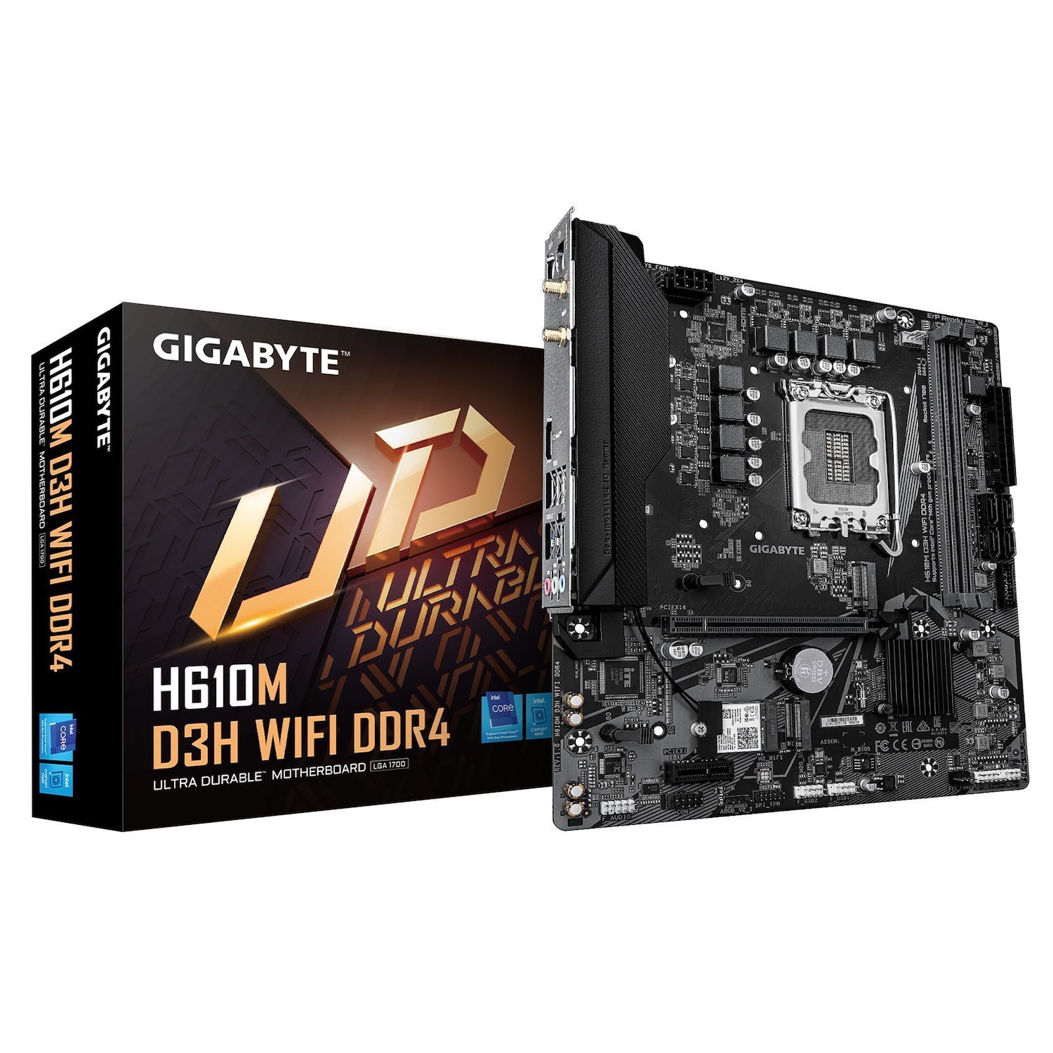 Gigabyte H610M D3H Wifi DDR4 Intel Lga 1700 , 2X DDR4 ~64GB, 1 X Hdmi, 1X Pci X16, 1X Pci=E X1,1X M.2, 4X Sata, 4X Usb3.2, 2X Usb 2