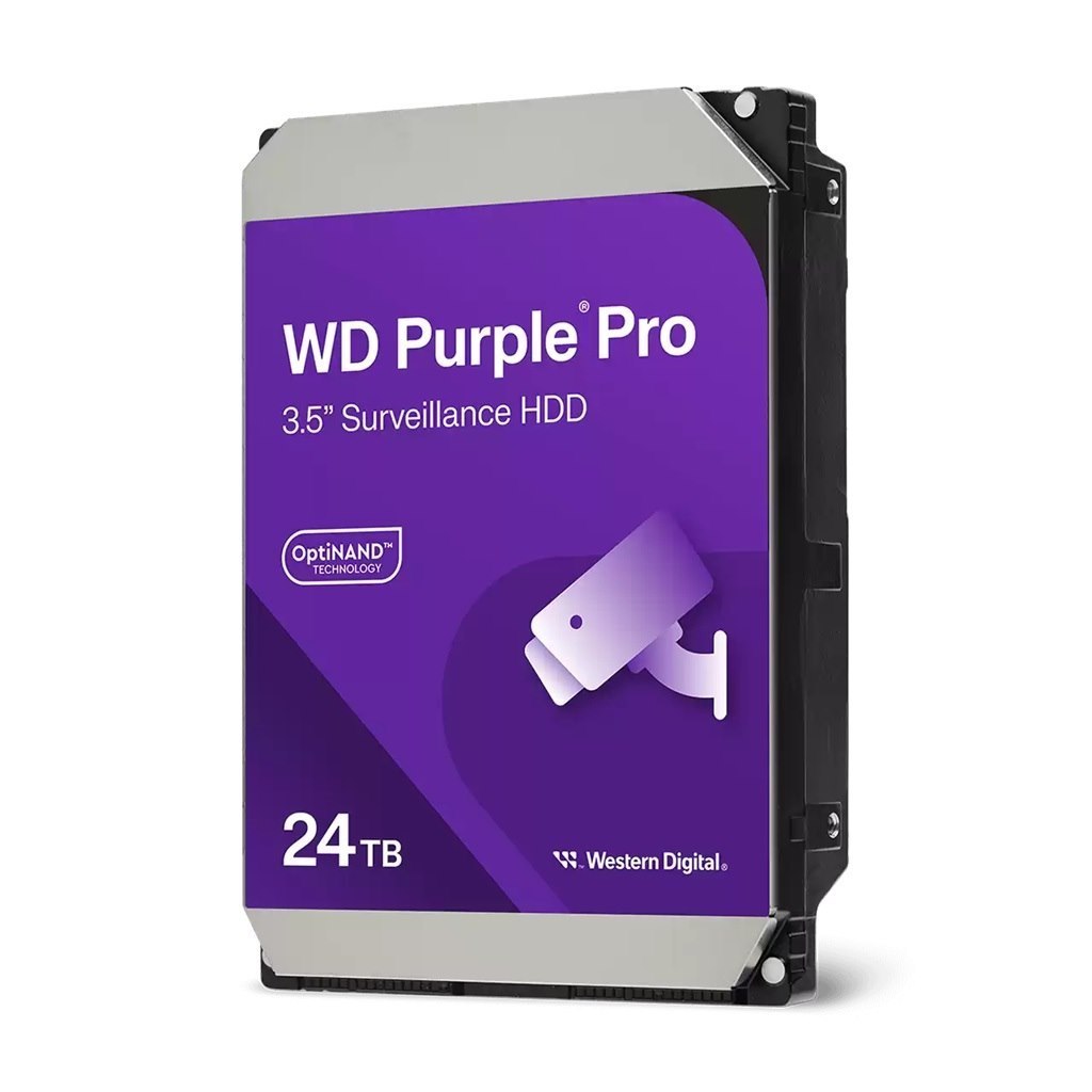 Western Digital WD Purple™ Pro Surveillance Hard Drive - 24TB 3.5' HDD 7200RPM 512MB Sata 287MB/s 24X7 2.5Mil MTBF 5-Year Limited Warranty