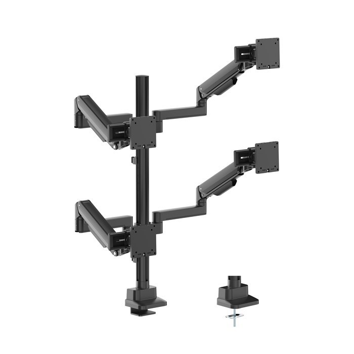Brateck Modular Mechanical Spring Quad Monitor Arm With Sliders, From 17'-40', Weight Capacity (Per Flat Screen) 11KG, 180° Rotation (Black)