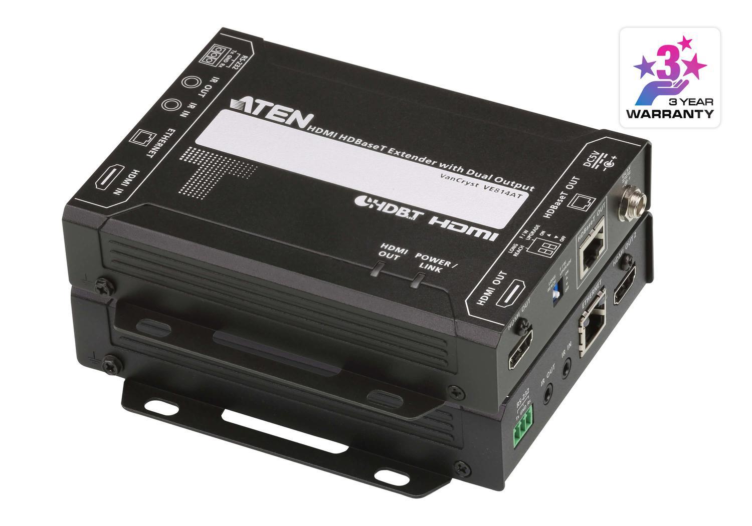 Aten Hdmi HDBaseT Extender With Dual 4K Output, One Local Hdmi Output, Supports Up To 4K@70m (Cat 5E/6) And 100M (Cat 6A), Extends RS232 And Ir