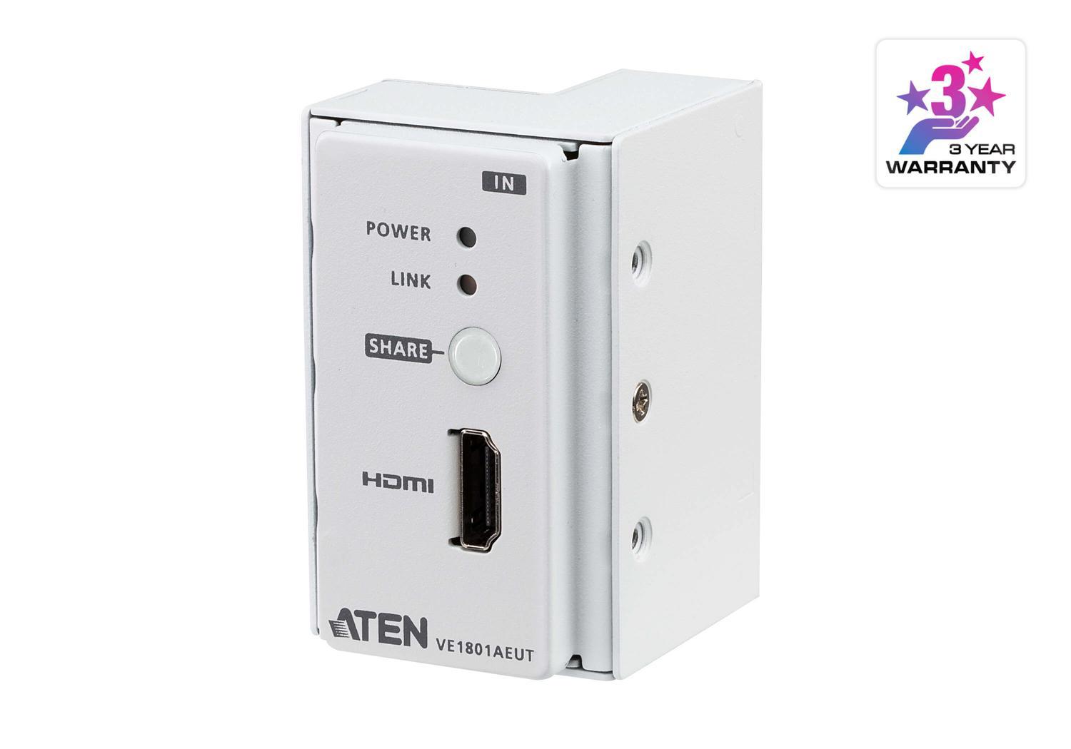 Aten Hdmi HDBaseT-Lite Transmitter With Eu Wall Plate / PoH, Supports 4K @ 60 HZ (4:2:0) Up To 40 M (Cat 6A), 1080P @ 70M (Cat 6A)