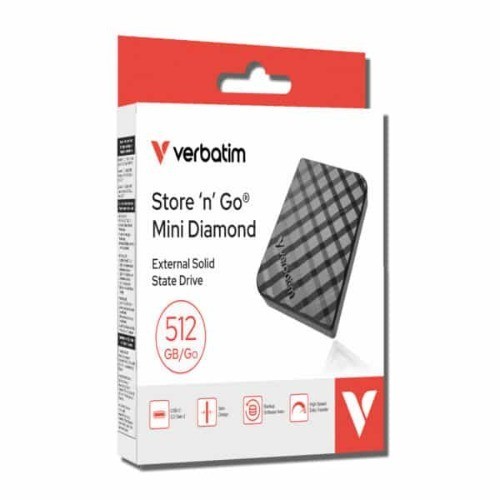 Asus Verbatim 32024 Store’n’Go Mini Diamond SSD Usb-C 512GB, Usb 3.2 Gen 2, 1000MB/s Read/Write, Usb Flash Drive, External SSD