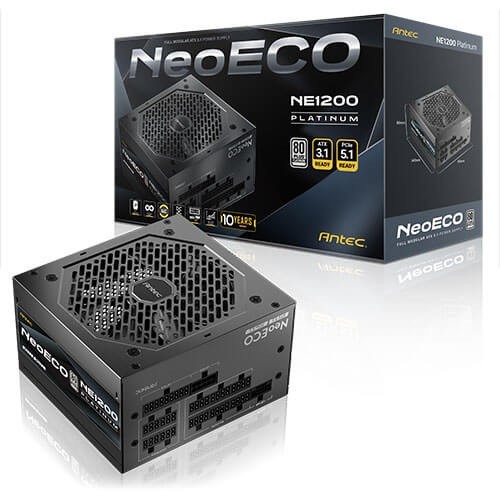 Antec Ne1200p Au, 1200W, 80 Plus Platinum, Atx 3.1, PCIe 5.1 (12V-2x6), Full Modular, Active PFC, 120MM FDB Fan, 10Y Warranty
